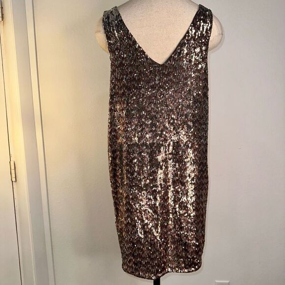 Sam Edelman Gold Metallic All Over Sequin Cocktail Dress Small Sleeveless Glam - Picture 10 of 11
